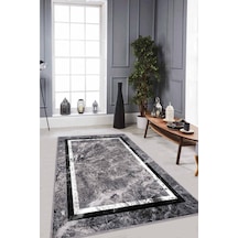 Gri Çerçeveli Kaymaz Tabanlı Makinede Yıkanabilir Halı Rv105n11