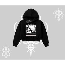 Kapşonlu Crop Sweatshirt Rebellion Skull Underground Street Legacy Siyah