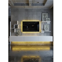 Resital Duvara Monte Ledli 270 Cm Tv Ünitesi Duvar Raflı - Ll6045 Beyaz