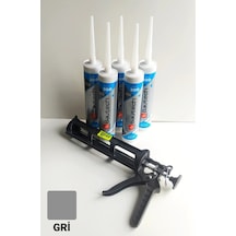 5 Adet Gri Silikonize Mastik Çekomastik + Silikon Tabancası Gri Gri