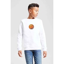 Basketball Clipart With Splatter Baskılı Unisex Çocuk Beyaz Swea Beyaz