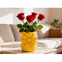 3d Baskı Fiyonklu Örgü Vazo - Dekoratif Çiçeklik-sarı Çok Renkli