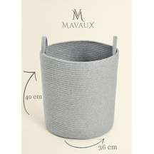 Mavaux El İşçiliği Dokulu Büyük Boy Sepet 40 X 36 Cm Dekoratif Ev Düzeni, Oyuncak Ve Çamaşır Organizer Gri