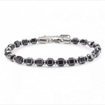 Erkek Elmas Kesim Hematit Ayaranabilir Çelik Zincir Bileklik 9165 Antrasit