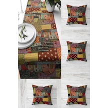 Pelangi Yaz Evi Desenli Patchwork Masa Değişik Ranır Modelleri Dekoratif 4'lü Kırlent Kılıfı Ru Kiremit