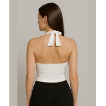 Intive V Yaka Çıkarılabilir Padli Boyundan Bağlamalı Croptop/büst Beyaz