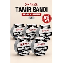 5 Adet Gri Tamir Bandı Set 48 Mm X 10 Metre Çok Amaçlı Duct Tape Bant Güçlü Yapışkanlı Bantları