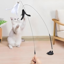 Vantuzlu Tüylü Zilli Olta Kedi Oyuncağı 2 Oltalı, Esnek Yaylı, Avcılık İçgüdülerini Geliştire