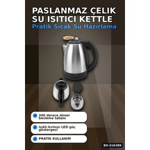 Paslanmaz Çelik Su Isıtıcı Kettle 1.8 Litre Otomatik Kapanan Gizli Rezistans Inox Bx-316389