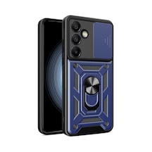 Galaxy Uyumlu S24 Fe Kılıf Sürgülü Kamera Koruyucu Manyetik Standlı Tank Koruma Pazarplus Mavi