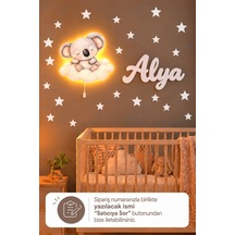 Ahşap Koala Lamba & Işıksız İsimlik Seti İsimli Bebek Ve Çocuk Odası Dekoru Gri