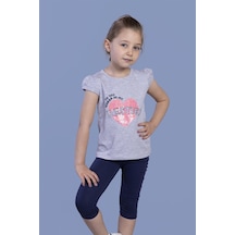 Toontoy Kids Toontoy Kız Bestie Baskılı Pul İşlemeli Taytlı Takım Gri Melanj