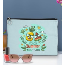 Bk Gift Yaz Temalı Astarlı Açık Mavi Portföy Çanta 30x21cm, Baskılı El Çantası, Organizer Çanta