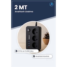 Grup Priz Uzatma Kablosu 3 Prizli Usb Anahtarlı Termal Akım Korum 1 - 10 M