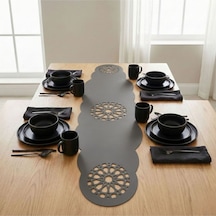 1 Adet Deri Runner-40x140 Cm-yıldız Desenli Runner Gri