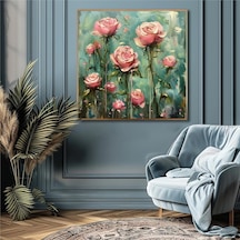 Yağlı Boya Dokulu Tablo Modern Pembe Güller Altın Çerçeveli U02058-178911