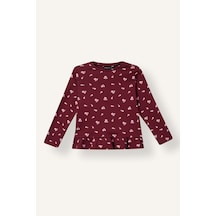 Defacto Relax Fit Bisiklet Yaka Çizgili Fırfırlı Uzun Kollu Tişört Kız Bebek I5091a526aubr364 Bordo-br364