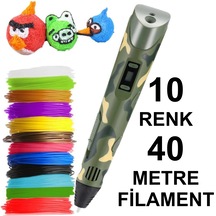 Kamuflaj 3d Kalem Yazıcı 10 Renk 40 Metre 10x4metre Pla Filament