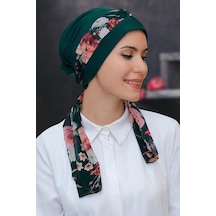 Hürrem Bone Zümrüt Pratik Hazır Geçmeli Tesettür Bone Sandy Kumaş Desenli Şif Zümrüt