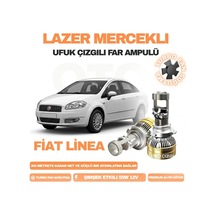Fiat Linea 2007 - 2018 Kısa Far Uyumlu Mercek Led Ufuk Çizgili Far Ampulü Led Şimşek Etkili