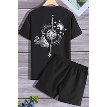 Uyguntarz Pusula Şort T-shirt Eşofman Takımı Siyah