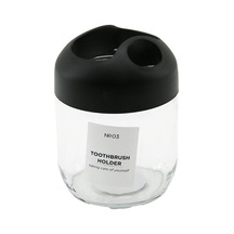 Qlux C-00551 No-03 Clary Diş Fırçalık 425cc 3 Bölmeli Siyah Plastik Kapak Kapak Cam - 12'li Paket Diğer