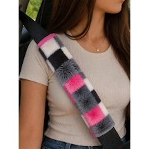 Dijital Baskılı Emniyet Kemeri Pedi, Pembe-gri Kareli, Yumuşak Süngerli, Universal, 26 Cm, 2 Adet