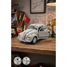 1:36 Ölçek Metal Vosvos Çek Bırak Araba Kapıları Açılan Oyuncak 1947 Volkswagen Beetle - Beyaz