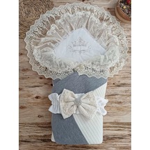 Yenidoğan Teri Cotton Taç Nakışlı Prizma Taş Kundak Bebek Battaniyesi Krem Çok Renkli