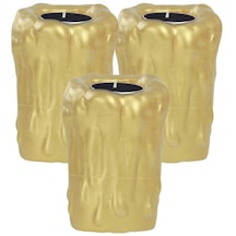Şamdan Dekoratif Mumluk Şamdan Set 3 Lü Üçlü Tealight Uyumlu Erimiş Mum Büyük Model - Altın