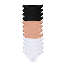12 Adet Süper Eko Set Likralı Kadın Slip Külot Siyah Ten Beyaz Çok Renkli