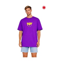 Unisex Oversize Mor Tişört Dark Baskılı %100 Pamuk Salaş T-shirt Streetwear Trend Rahat Kesim Mor