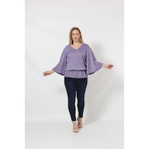 Moda Berray 3183 Lila Beli Lastikli Bol Kol Bluz 001