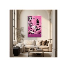 Pembe Tonlarda Eğlenceli Ve Modern Çizim Cam Tablo Modern Dekorasyon Temalı Dekoratif Duvar Tablosu, Salon, Ev Ve Ofis Dekoru,