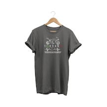Heart Beat Love Racing Motor Baskılı Gri T-shirt Antrasit Gri