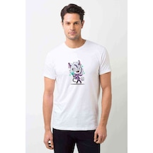 Kiss Cat Technology Baskılı Beyaz Erkek Tshirt