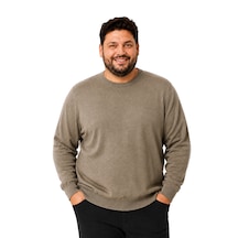 Battalmoda Erkek Büyük Beden Vizon Bisiklet Yaka Pamuklu Kazak 3xl-4xl-5xl-6xl