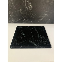 30x26cm - Siyah Mermer, Cam Kesme Tahtası - Sunumluk Siyah