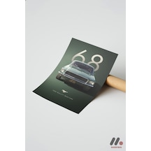 Ford Mustang Bullitt 1968 Poster, Çerçevesiz Yüksek Kalite Duvar Afişi - Oto Severlere Özel Hediye