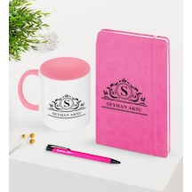 Kişiye Özel Isimli Pembe Defter Kalem Kupa Seti -12