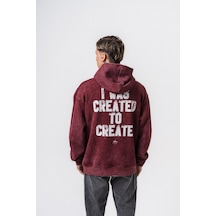 Respire Erkek Create Baskılı Kapüşonlu Oversize Hoodie Bordo
