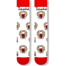 Carnaval Socks Simit Ve Çay Desenli İstanbul Temalı Soket Çorap Çok Renkli