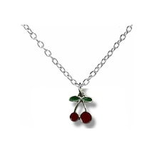 Canlı Kırmızı Cherry Unisex Kolye Tatlı Ve Şık Tasarım Çok renkli