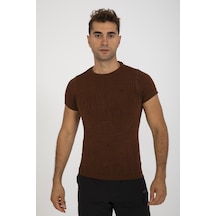Maraton Active Slimfit Erkek Bisiklet Yaka Kısa Kol Koşu Sepya T-Shirt 821075-Sepya