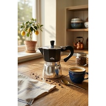Any Morning Hes-6 Espresso Kahve Makinesi Alüminyum Moka Pot 240 Ml Siyah