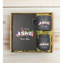 Bk Gift Kişiye Özel İsimli Dtf Anne Temalı Antrasit Defter & Kahve Fincanı & Mum Hediye Seti-3, Anneye Hediye, Anneler Günü Hediyesi Kobitmeyencom3075