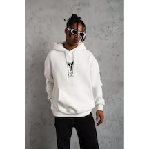 Epilons Zenda1125 Unisex Sırt Baskılı Kapüşonlu Üç İplik Oversize Sweatshirt - Beyaz Zenda478
