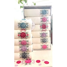 6.lı Set Annem 50x90 Cm. Özel Tafting Nakışlı Kadife Doku Çeyizlik Lüks Havlu Seti Beyaz Renkli