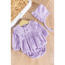 Babymod Güpürlü Şapkalı Kendinden Desenli Kız Bebek Tulum 001