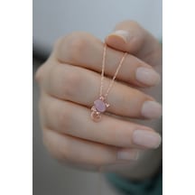 Papatya Silver 925 Ayar Rose Kaplama Ay Taşlı Gümüş Kedi Kolye